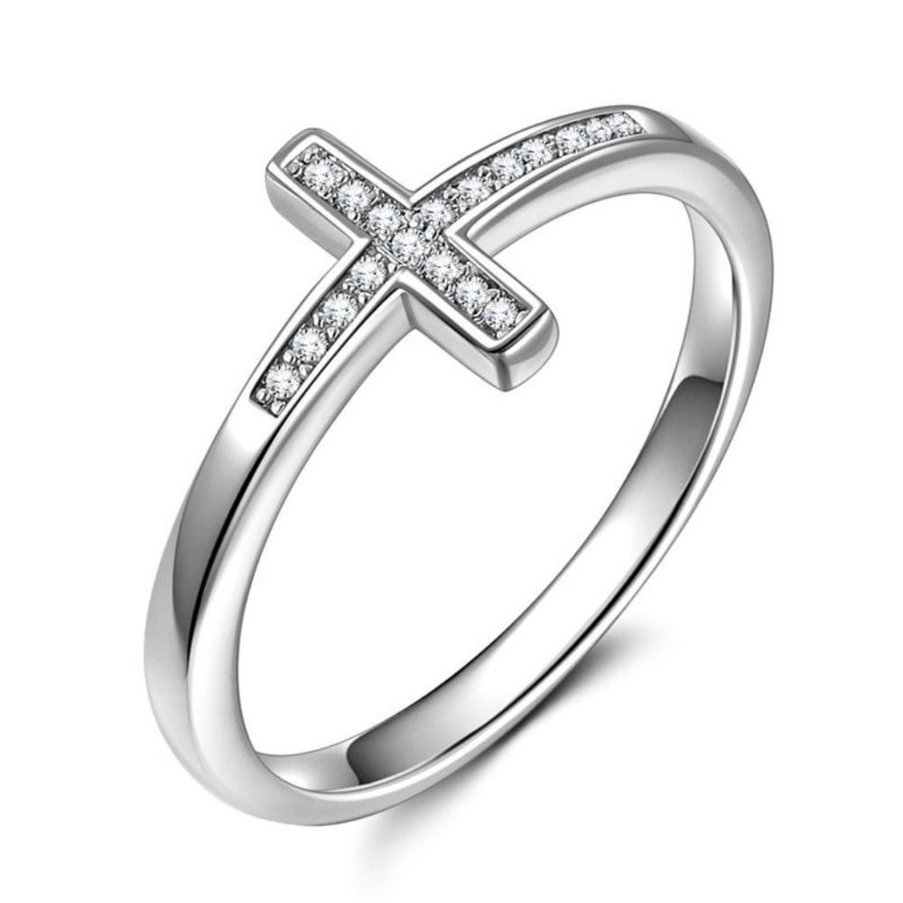 💝925 Silver Plated Dainty Cross Shaped Classy Ring, GPMB1515
